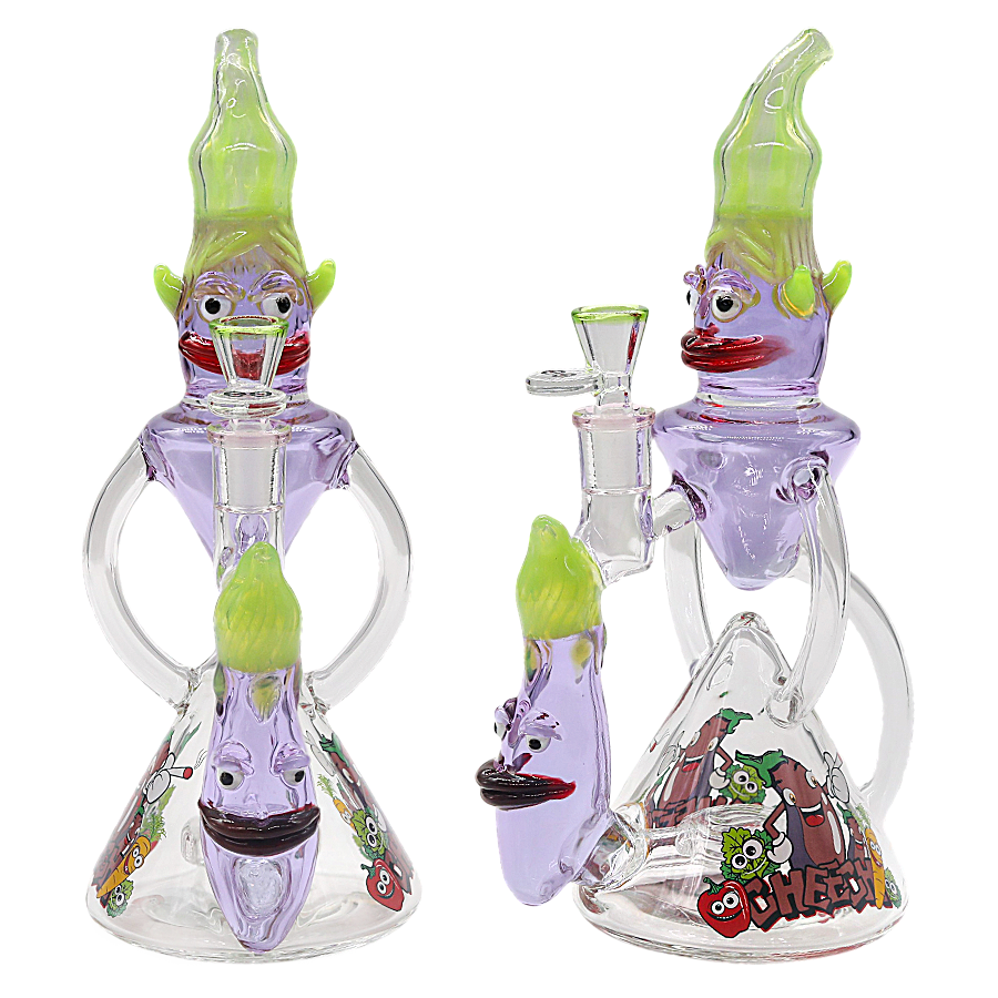 Cheech Mix Vegetables Designs All Over Cone Shaped Recycler Waterpipe (CHE-382) | 11 inches | Assorted Colors product image